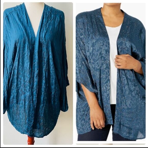 Junarose Blue womens Saliraz Three Quarter Sleeve Kimono top Size X-Large NWT - Picture 1 of 7
